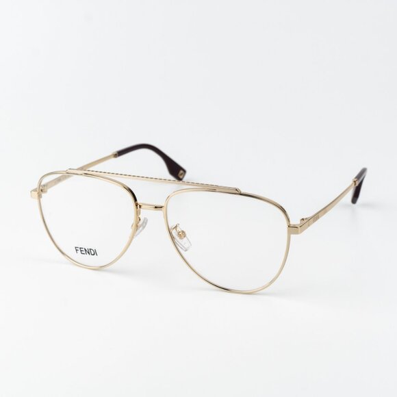 Fendi TRAVEL Women Eyeglasses Metal Shiny Clear Gold Demo Pilot FE50077U 032 NEW - Picture 1 of 12